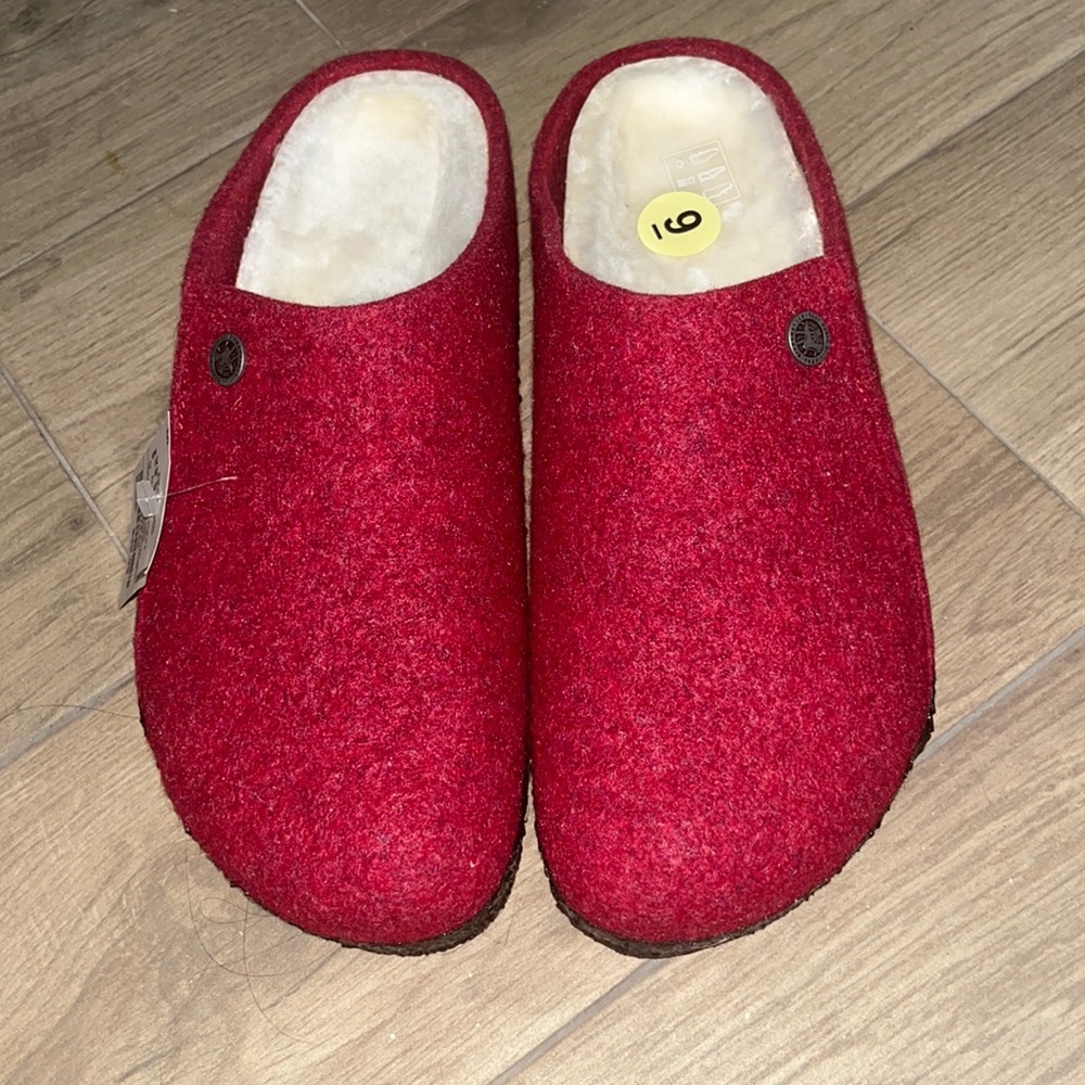 Birkenstock Red Zermatt Shearling Slippers